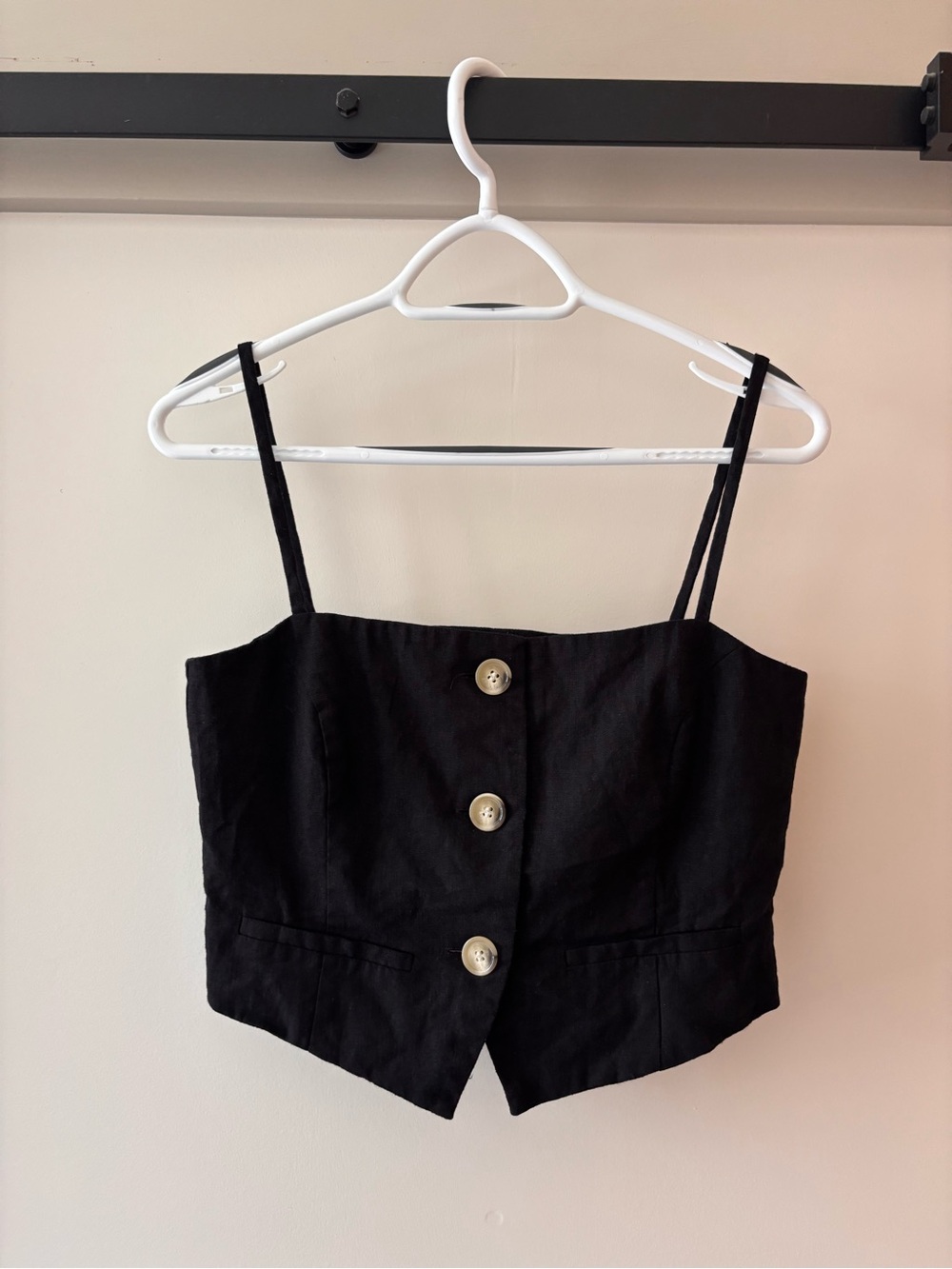 Zara Black Spaghetti-Strap Button Crop Camisole